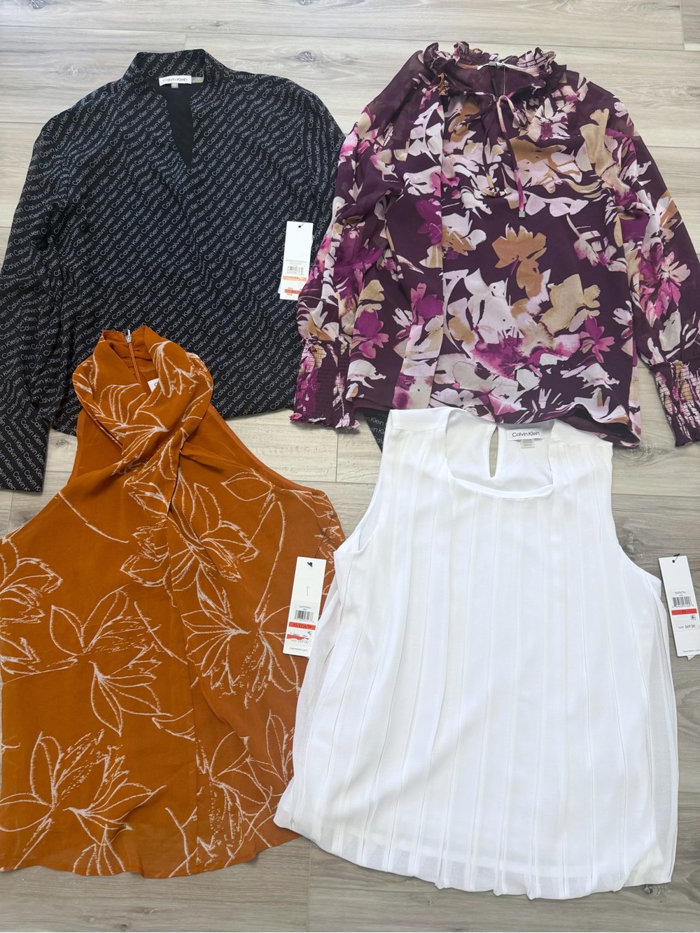 Calvin Klein Chiffon Blouse Tops Bundle 4 Pc Women’s Size XS NWT/NWOT